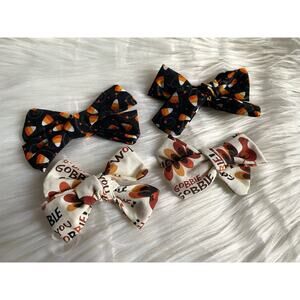 Handmade Halloween and Thanksgiving Piggy Bow Sets- Turkey and Candy Corn